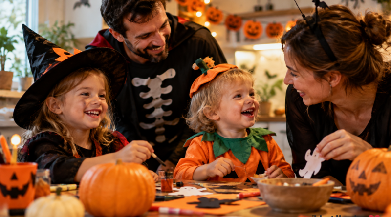 famille déguisée prépare Halloween