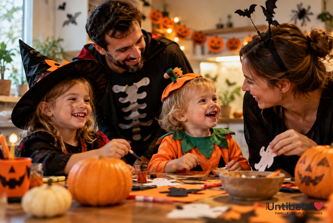 famille déguisée prépare Halloween